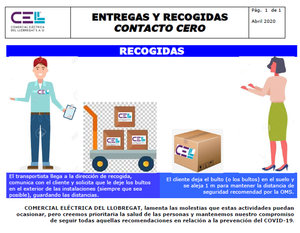 Protocolo para Entregas y Recogidas con Contacto Cero, Distribución material eléctrico y fontaneria en Barcelona