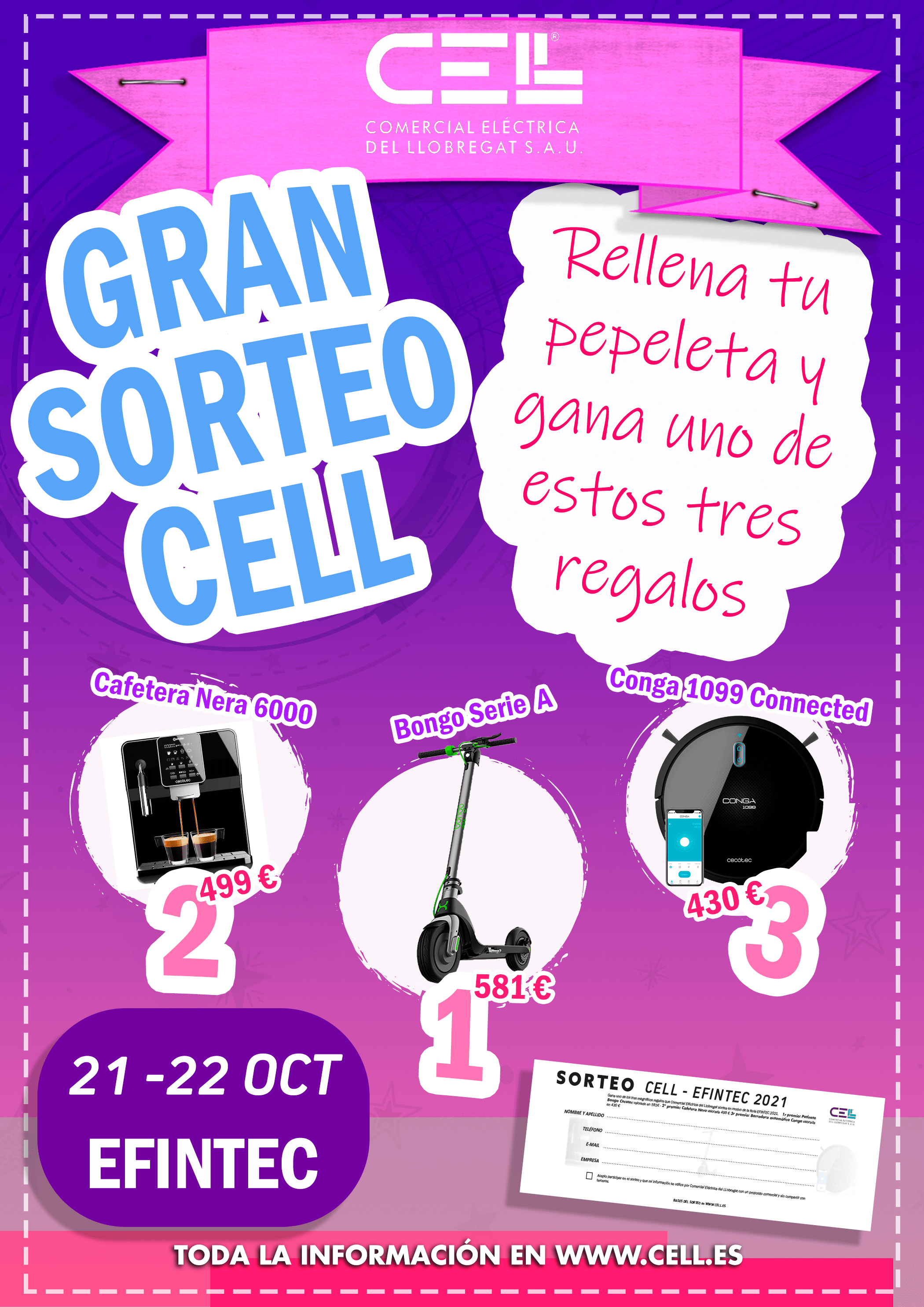 GRAN SORTEO CELL &#8211; EFINTEC 2021, Distribución material eléctrico y fontaneria en Barcelona