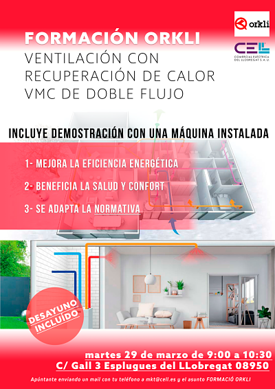 Formación ORKLI &#8211; VMC de Doble Flujo, Distribución material eléctrico y fontaneria en Barcelona