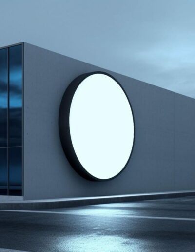 Empty Circular Billboard Attached Wall Building Min